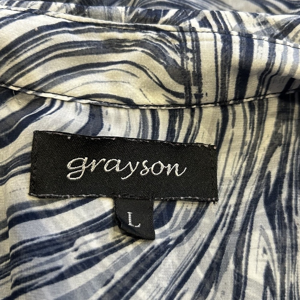 Grayson Women's Long Sleeve Button Up Blouse Size Large Gray Blue Swirl Sheer - Picture 5 of 6